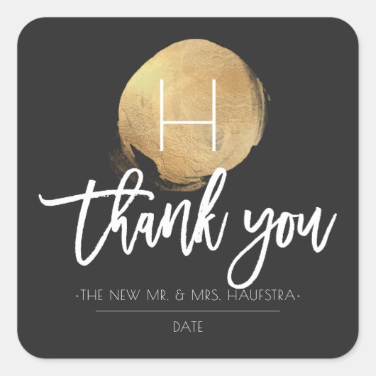 Sticker Carré PixDezines Monogram Faux Gold Foil, Merci (Devant)