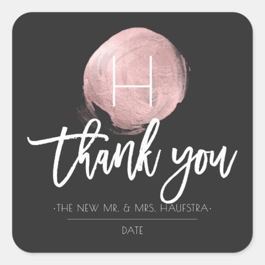 Sticker Carré PixDezines Monogram Faux Rose Gold Foil, Merci (Devant)