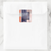 Sticker Carré PixDezines Monogramme, Blush+Navy+Bloc de couleur (Sac)