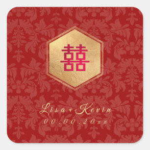 Sticker Carré PixDezines Nid d'abeille Chinois Double bonheur