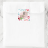 Sticker Carré PixDezines Orchidée Isle, Orchidée rose+Palms (Sac)