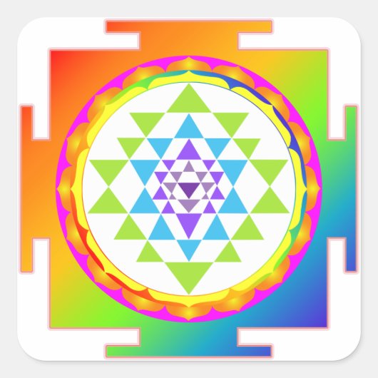 Sticker Carré PixDezines Sri Yantra/Chakra Clearing/Rainbow (Devant)