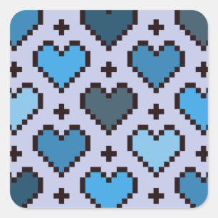Sticker Carré Pixel coeur motif bleu et violet