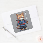 Sticker Carré Pixel de chats Samurai (Enveloppe)