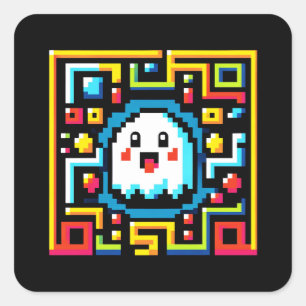 Sticker Carré Pixel Ghost Maze - Jeu Retro Inspiré Arcade