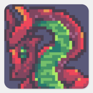Sticker Carré Pixelart, Pixel Art draon