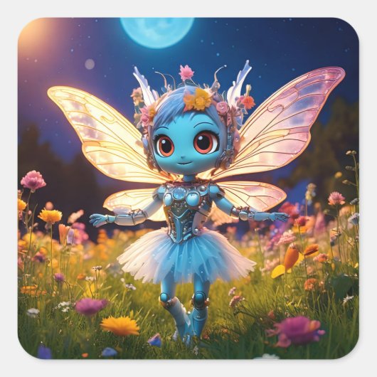 Sticker Carré Pixie Robot Ballerina Danser en Fleur sauvage (Devant)