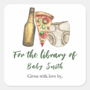 Sticker Carré Pizza, Brews et Diapers aussi - pour la bibliothèq