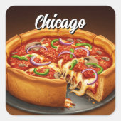 Sticker Carré Pizza de Chicago Deep Dish (Devant)