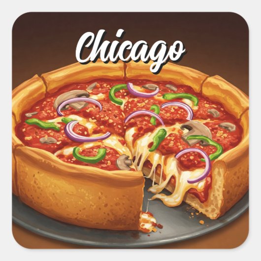 Sticker Carré Pizza de Chicago Deep Dish (Devant)