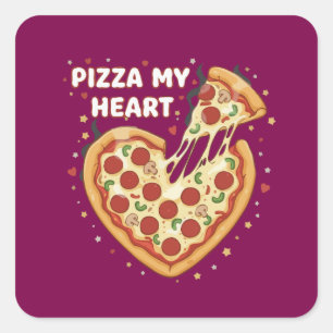 Sticker Carré Pizza Drôle Mon Cœur Pun Mignon Foodie de la Sai