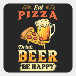 Sticker Carré Pizza Et Bière