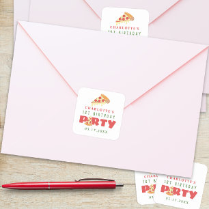 Sticker Carré Pizza Party Moderne sur mesure Age Anniversaire de