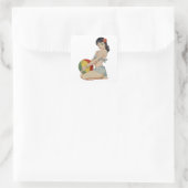 Sticker Carré Plage Belle - Vintage fille à la broche (Sac)