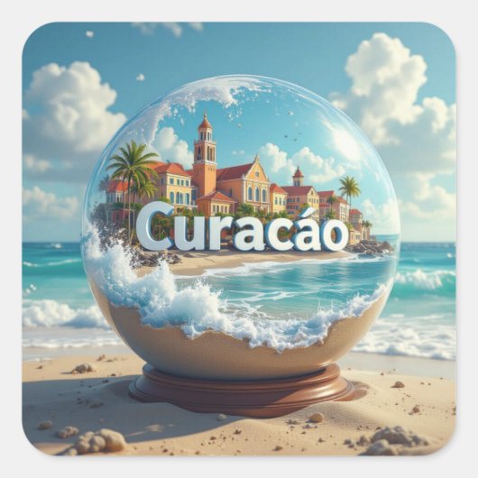 Sticker Carré plage côtière globe de Curaçao (Devant)