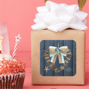 Sticker Carré Plage côtière Thème Bois Dérivé Jour des Valentine