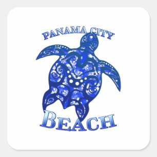 Sticker Carré Plage de Panama City Floride Vacances Tortue Triba