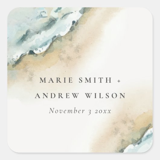 Sticker Carré Plage de sable de mer côtière Mariage nautique (Devant)