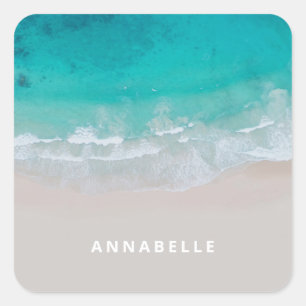 Sticker Carré plage de sable tropical océan vagues ensoleillées 