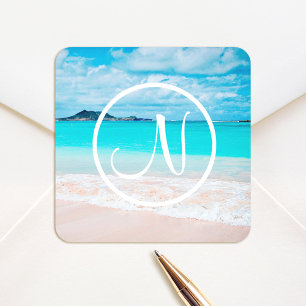 Sticker Carré Plage de sable turquoise de l'océan photo monogram