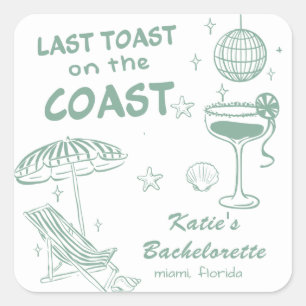 Sticker Carré Plage Dernier toast Coast Green Bachelorette Party
