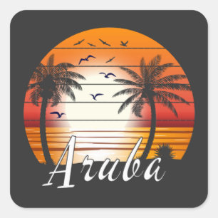 Sticker Carré Plage d'été vintage Aruba Palm Trees