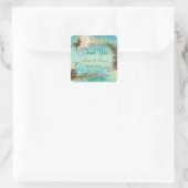 Sticker Carré Plage "merci" mariage aqua blanc (Sac)