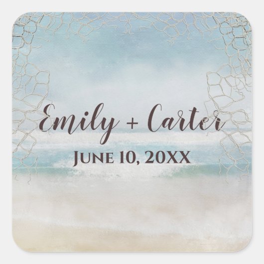 Sticker Carré Plage Ocean mariage Avec Net (Devant)