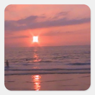 Sticker Carré Plage romantique Hawaii Sunset Ocean Beach