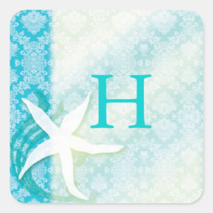 Sticker Carré Plage Starfish Mariage Turquoise Favoriser
