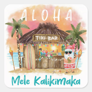 Sticker Carré Plage Tiki Coucher de soleil tropical Mele Kalikim