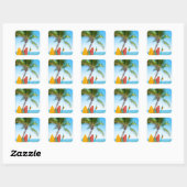 Sticker Carré Plage Tropical Surfboard (Feuille)