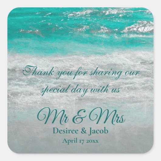 Sticker Carré Plage Turquoise Tropical Coastal Waves Ocean (Devant)