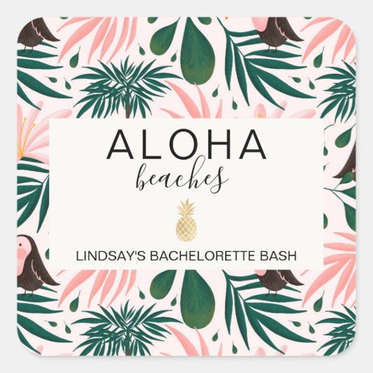 Sticker Carré Plages d'Aloha Bachelorette Tropicale (Devant)