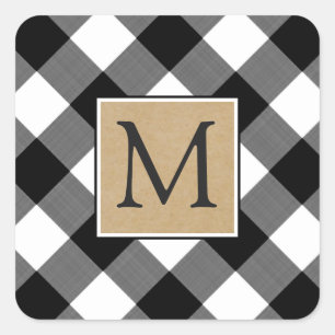 Sticker Carré Plaid de Buffalo Brun Kraft Monogramme