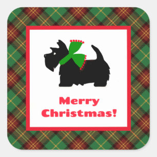 Sticker Carré Plaid Scotty Chien Joyeux Noël Idées cadeaux