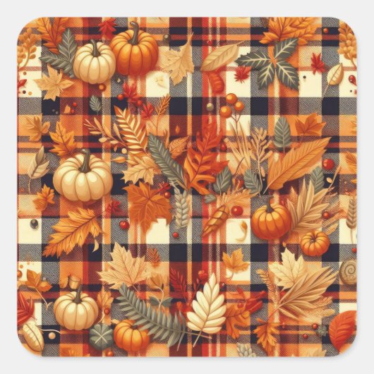 Sticker Carré Plaids d'automne citrouille Maple Feuille (Devant)