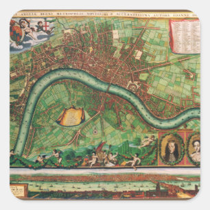Sticker Carré Plan antique des rues de Londres par Johannes de R