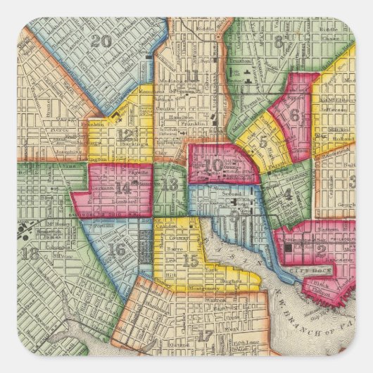 Sticker Carré Plan De Baltimore (Devant)