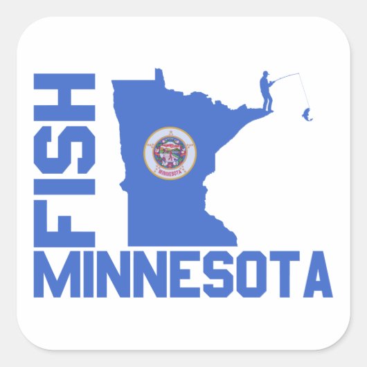 Sticker Carré Plan de l'État du Minnesota de Poisson (Devant)