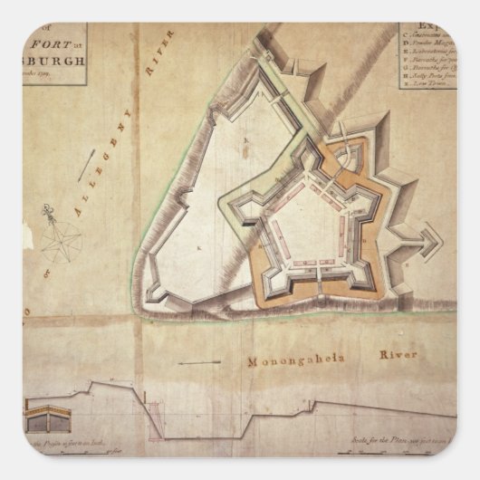 Sticker Carré Plan du nouveau fort à Pittsburgh (Devant)