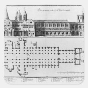 Sticker Carré Plan et altitude d'abbaye de Cluny