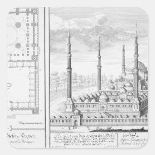 Sticker Carré Plan et vue de la mosquée bleue (1609-16), établ
