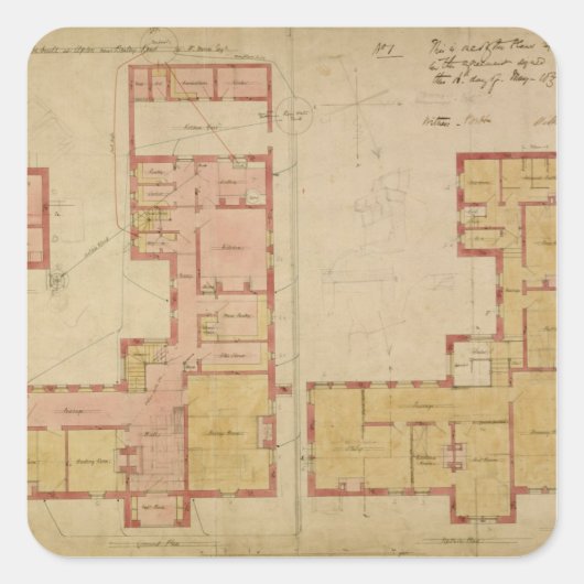 Sticker Carré Plan pour la Maison Rouge, Bexley Heath, 1859 (Devant)