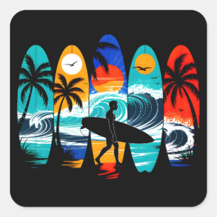 Sticker Carré Planches de surf