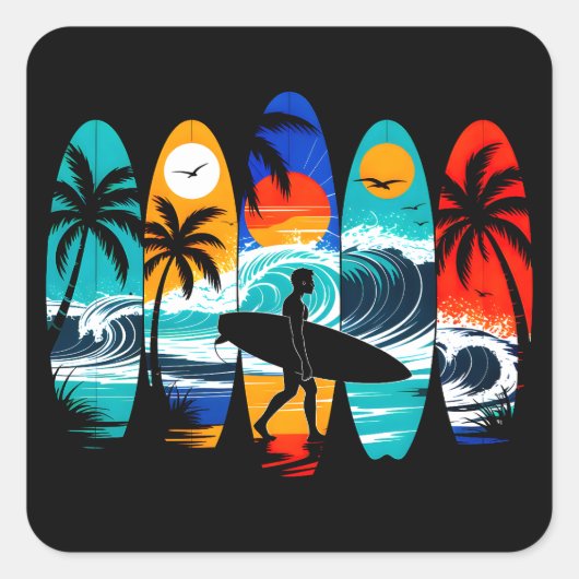 Sticker Carré Planches de surf (Devant)