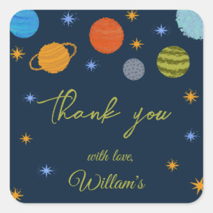 Sticker Carré Planètes spatiales Galaxy Stars Boy Baby shower