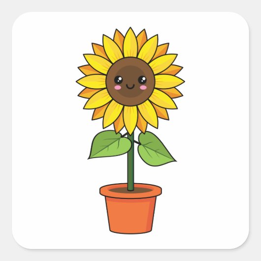 Sticker Carré Plante de tournesol Kawaii dans un pot (Devant)