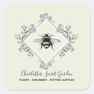 Sticker Carré Plante Nursery Garden Supply Bee Logo Produit Étiq