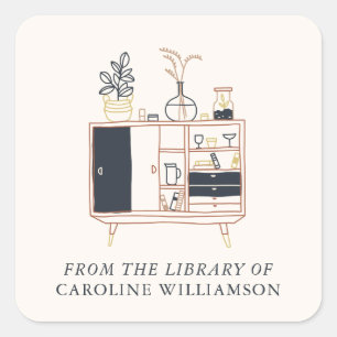 Sticker Carré Plantes de livres personnalisés de la bibliothèque